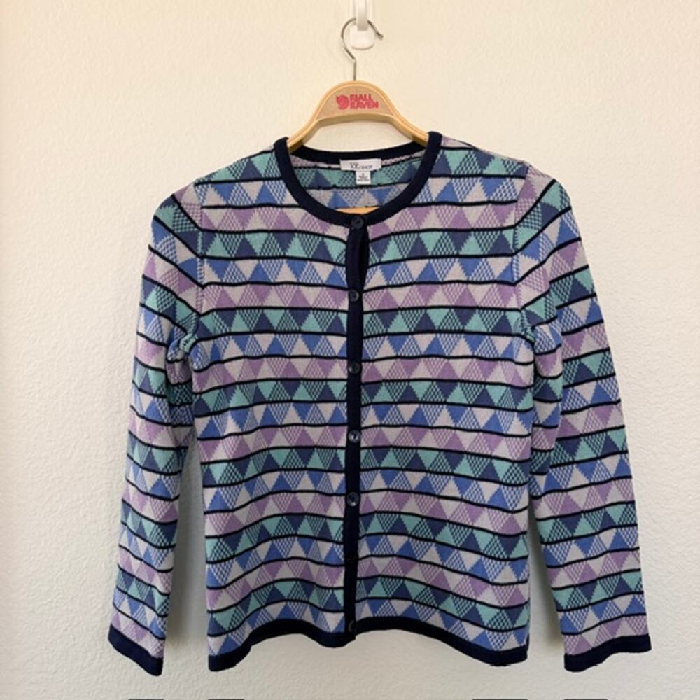 The Tog Shop Cardigan Women's Small Vintage 100% Cotton Geometric Pastels
